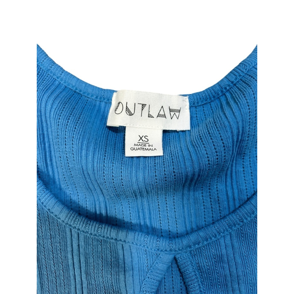 OUTLAW Blue Ribbed Short Sleeve Tee XS - Picture 2 of 5
